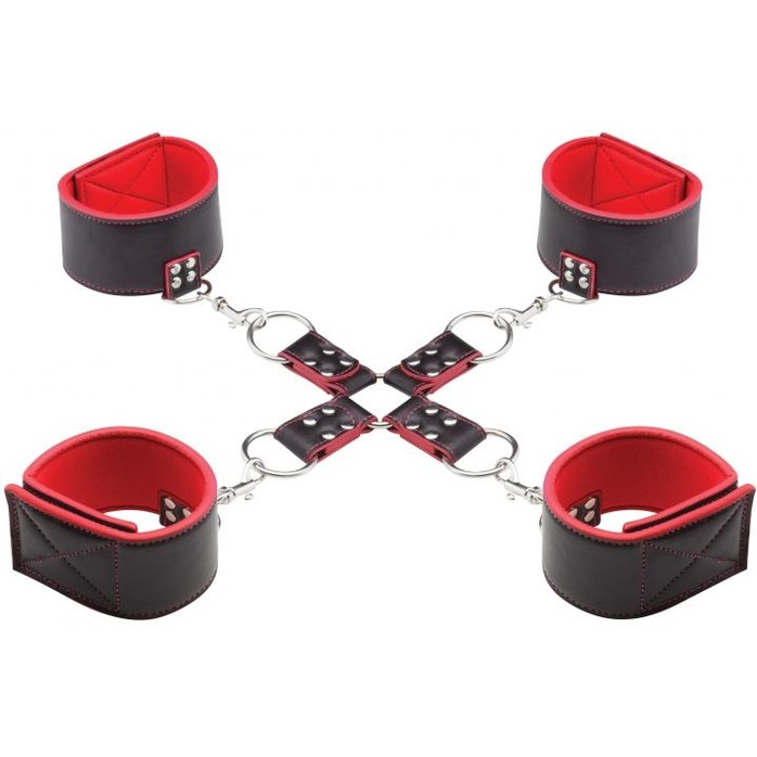 Чёрно-красный двусторонний комплект для бандажа Reversible Hogtie - Ouch!. Фотография 3.
