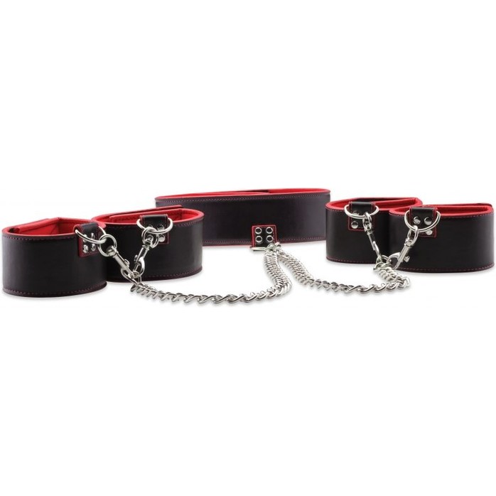 Чёрно-красный двусторонний комплект для бандажа Reversible Collar / Wrist / Ankle Cuffs - Ouch!. Фотография 3.