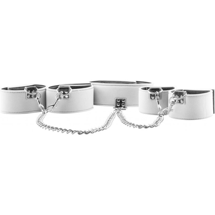Чёрно-белый двусторонний комплект для бандажа Reversible Collar / Wrist / Ankle Cuffs - Ouch!. Фотография 2.