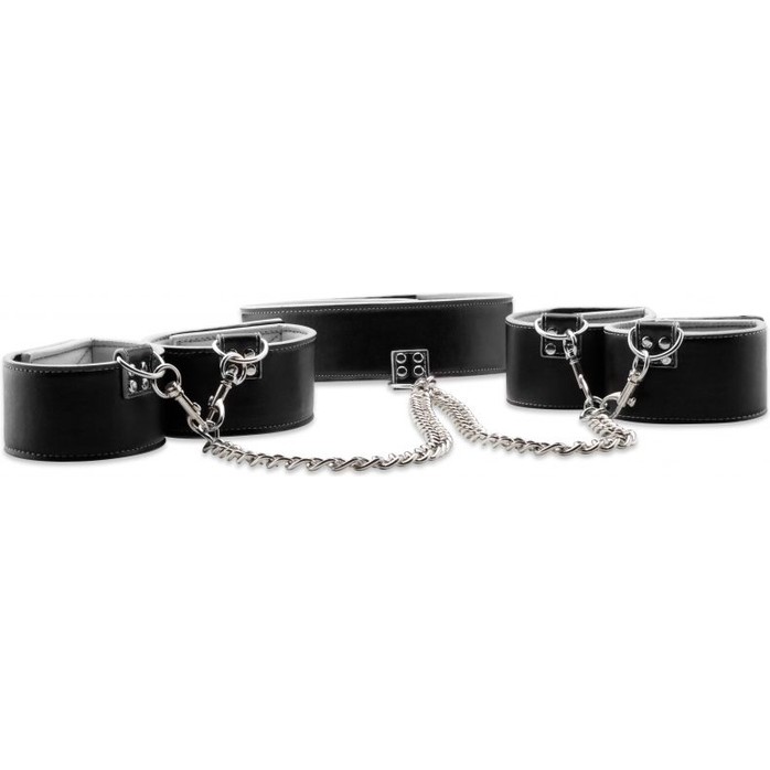 Чёрно-белый двусторонний комплект для бандажа Reversible Collar / Wrist / Ankle Cuffs - Ouch!. Фотография 3.