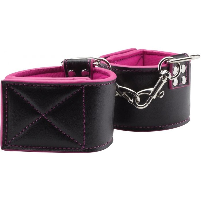 Чёрно-розовые двусторонние наручники Reversible Wrist Cuffs - Ouch!. Фотография 3.