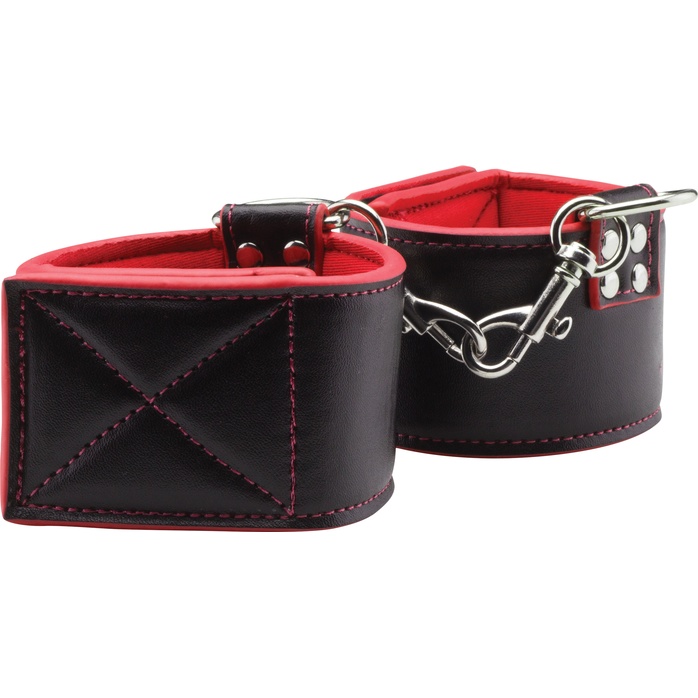 Чёрно-красные двусторонние оковы на ноги Reversible Ankle Cuffs - Ouch!. Фотография 2.