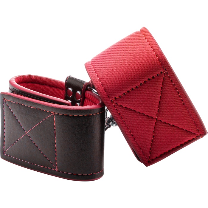 Чёрно-красные двусторонние оковы на ноги Reversible Ankle Cuffs - Ouch!. Фотография 3.