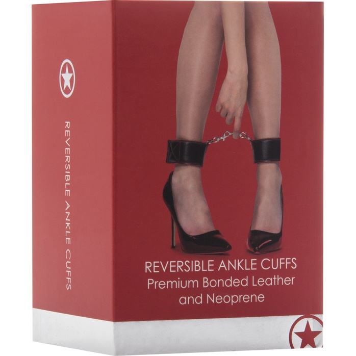Чёрно-красные двусторонние оковы на ноги Reversible Ankle Cuffs - Ouch!. Фотография 5.