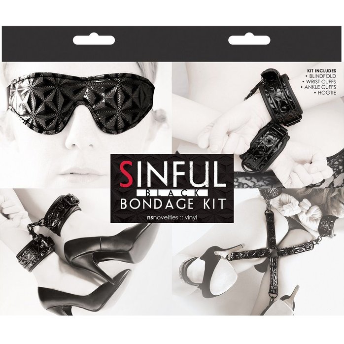 Чёрный набор для бондажа Bondage Kit - Sinful. Фотография 2.