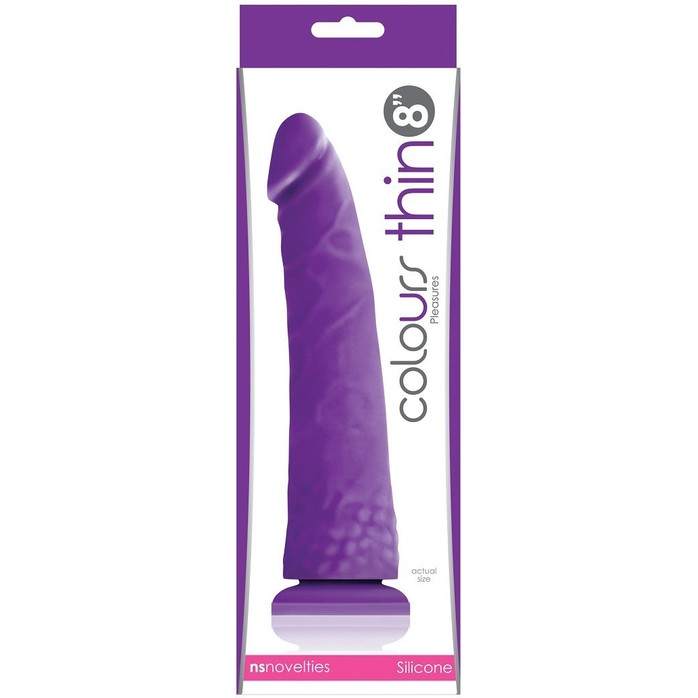 Фиолетовый фаллоимитатор без мошонки Pleasures Thin 8 Dildo - 20 см - Colours. Фотография 2.