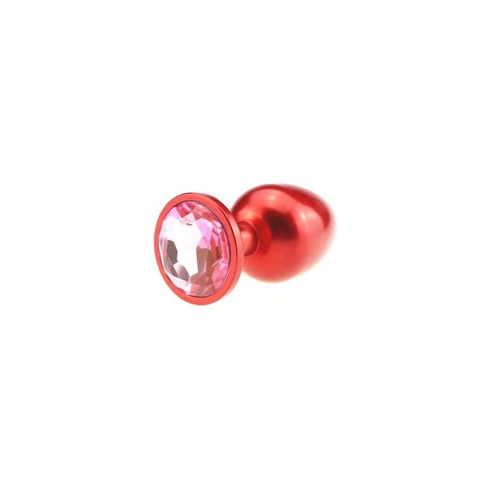 Красная анальная пробка с розовым стразом - 7,6 см