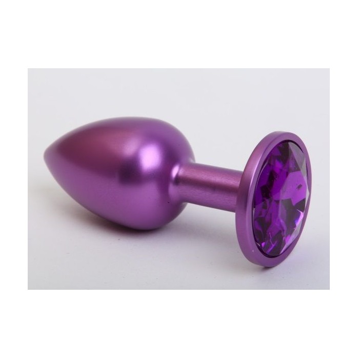 Фиолетовая анальная пробка с фиолетовым стразом - 7,6 см