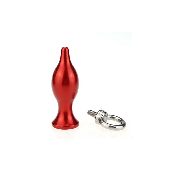 Красная металлическая анальная пробка с кольцом - 7 см. Фотография 2.