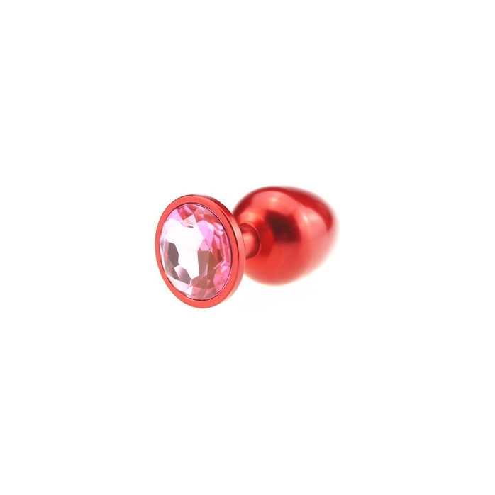 Красная анальная пробка с розовым стразом - 8,2 см