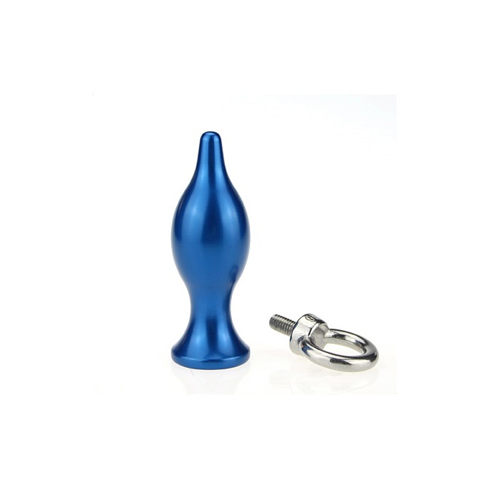 Синяя металлическая анальная пробка с кольцом - 7 см. Фотография 2.