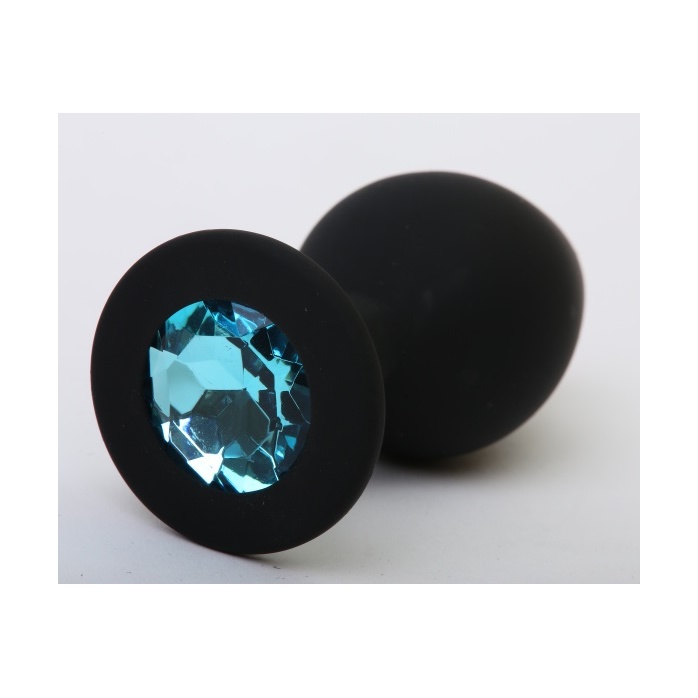 Чёрная силиконовая пробка с голубым стразом - 9,5 см
