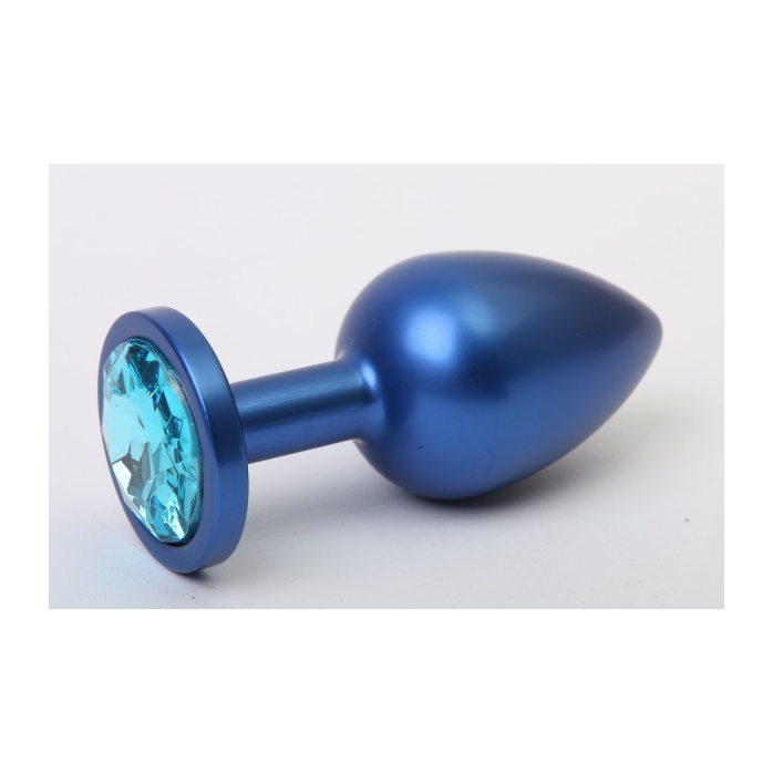 Синяя анальная пробка с голубым стразом - 7,6 см