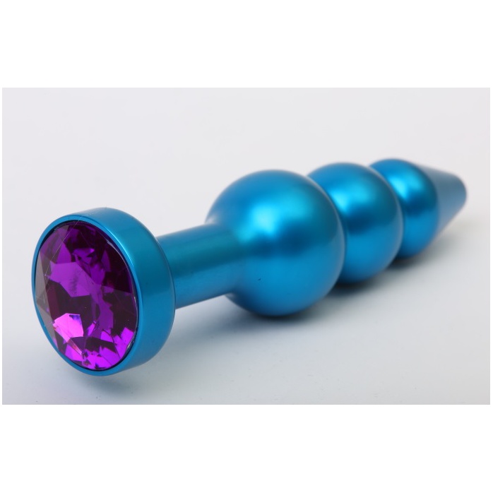 Синяя фигурная анальная пробка с фиолетовым кристаллом - 11,2 см