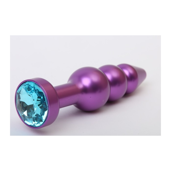 Фиолетовая фигурная анальная ёлочка с голубым кристаллом - 11,2 см