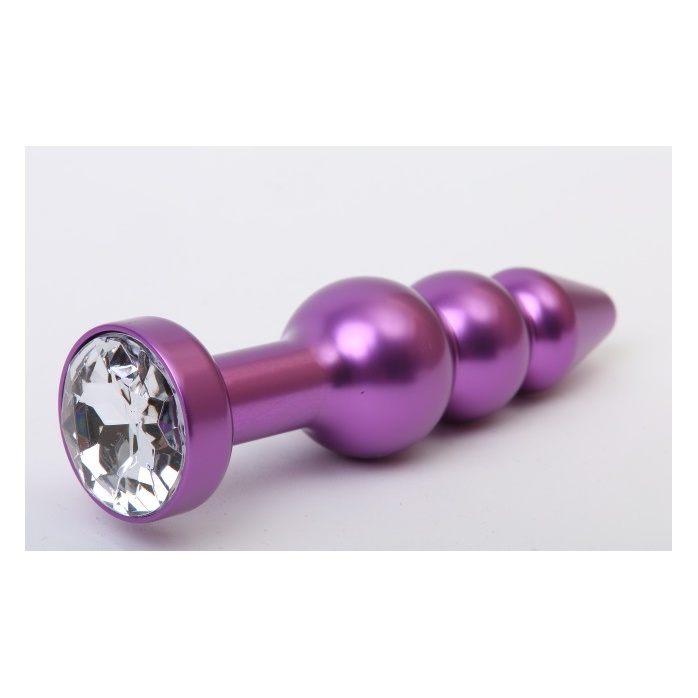 Фиолетовая фигурная анальная ёлочка с прозрачным кристаллом - 11,2 см