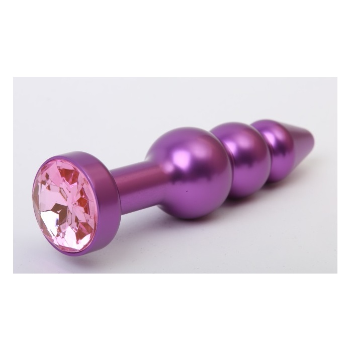Фиолетовая фигурная анальная ёлочка с розовым кристаллом - 11,2 см