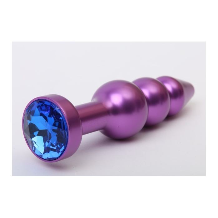 Фиолетовая фигурная анальная ёлочка с синим кристаллом - 11,2 см