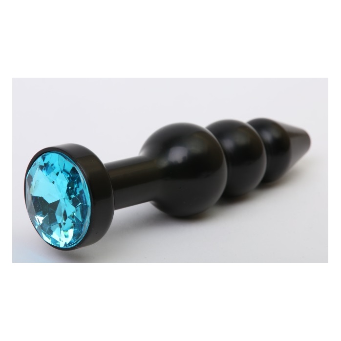 Чёрная анальная ёлочка с голубым кристаллом - 11,2 см
