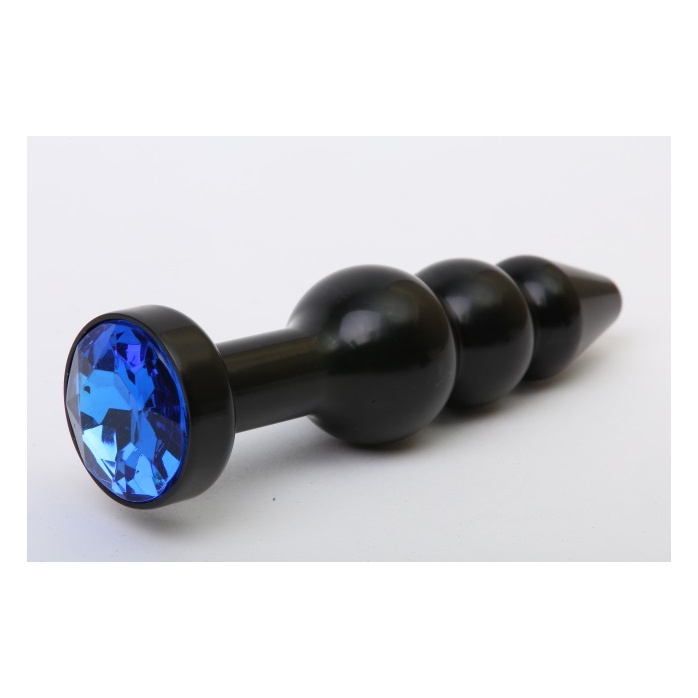 Чёрная анальная ёлочка с синим кристаллом - 11,2 см