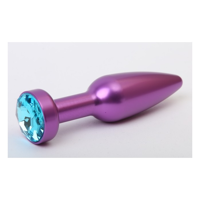Фиолетовая анальная пробка с голубым стразом - 11,2 см