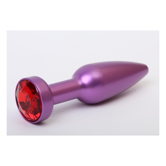 Фиолетовая анальная пробка с красным стразом - 11,2 см