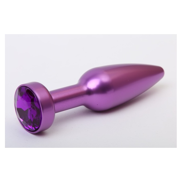 Фиолетовая анальная пробка с фиолетовым стразом - 11,2 см