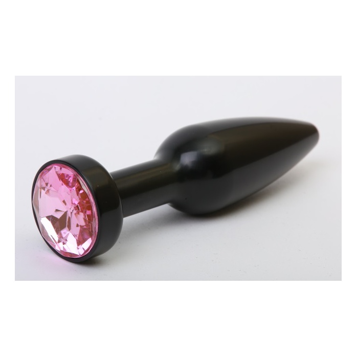 Чёрная удлинённая пробка с розовым кристаллом - 11,2 см