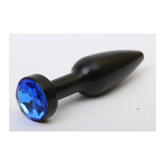 Чёрная удлинённая пробка с синим кристаллом - 11,2 см