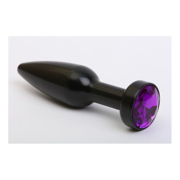 Чёрная удлинённая пробка с фиолетовым кристаллом - 11,2 см