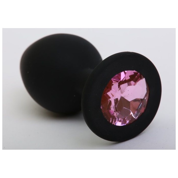 Чёрная силиконовая пробка с розовым стразом - 8,2 см
