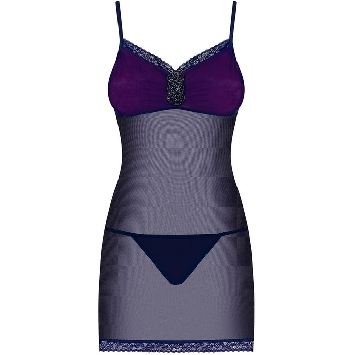 Фиолетовая полупрозрачная сорочка Suella с нежным кружевом и украшением на лифе - Sexy. Фотография 3.