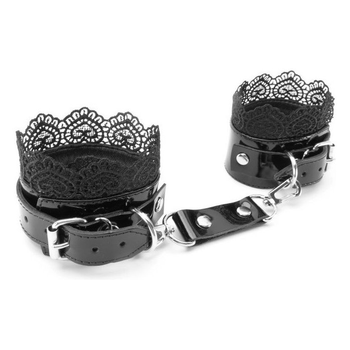 Изысканные чёрные наручники с кружевом - BDSM Light. Фотография 3.