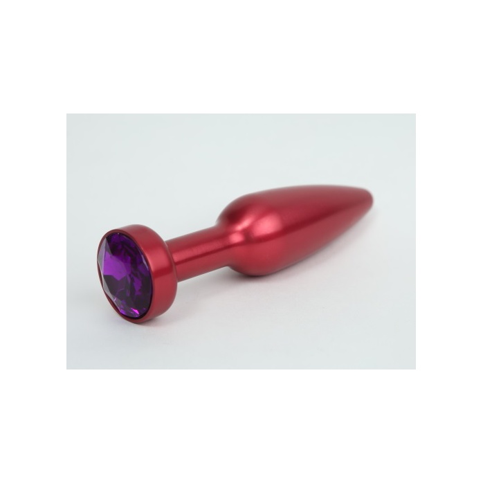 Большая красная анальная пробка с фиолетовым стразом - 11,2 см