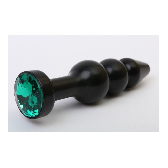 Чёрная анальная ёлочка с зеленым кристаллом - 11,2 см