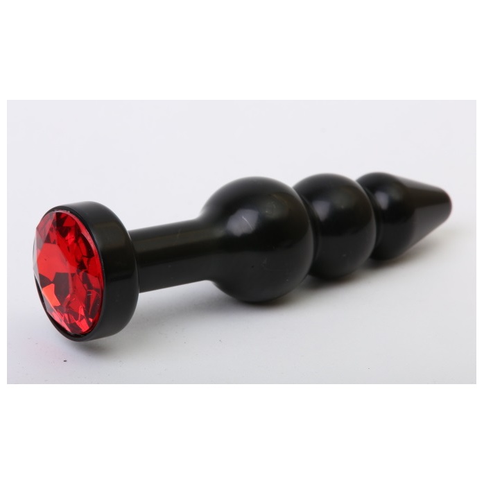 Чёрная анальная ёлочка с красным кристаллом - 11,2 см