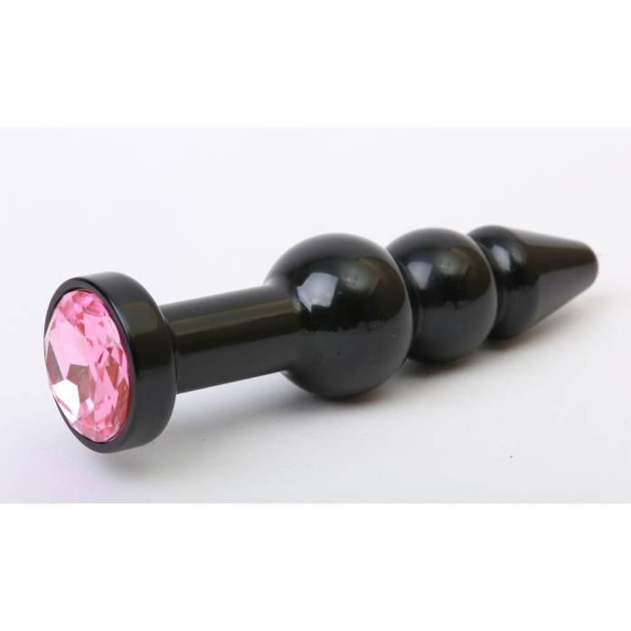 Чёрная анальная ёлочка с розовым кристаллом - 11,2 см
