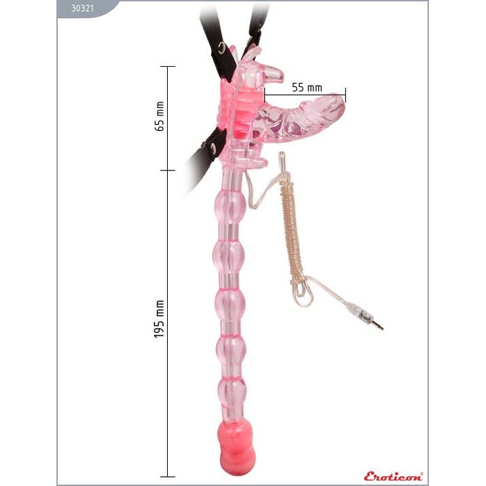 Розовый вибростимулятор «Бабочка» с анальным хвостом. Фотография 3.
