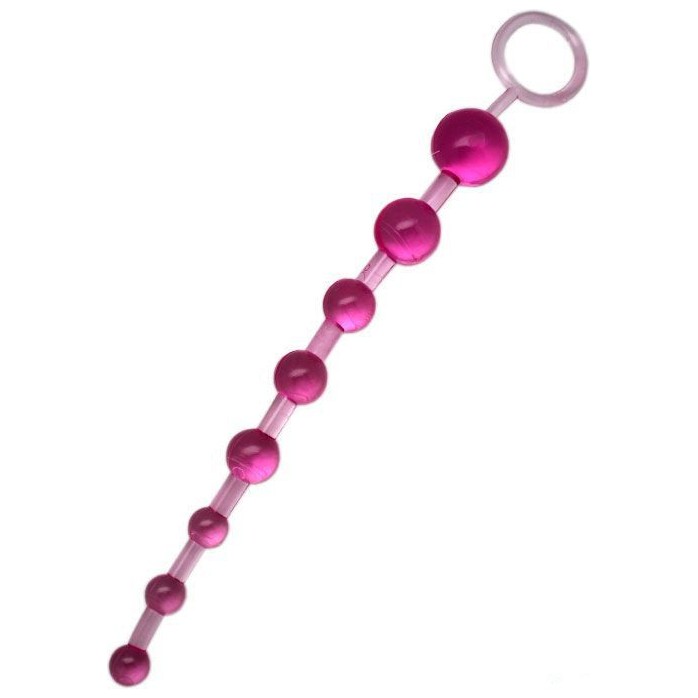 Розовая анальная цепочка с ручкой - 29,5 см