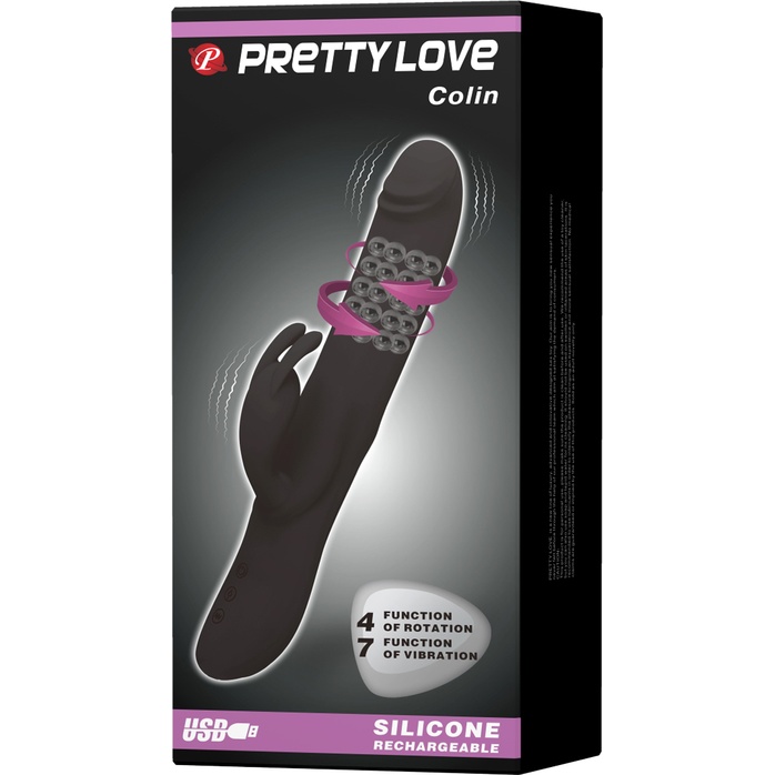 Чёрный вибратор с вращающимися бусинами Colin - 25 см - Pretty Love. Фотография 9.