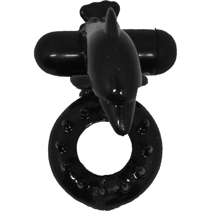 Чёрное эрекционное виброкольцо Sweet Ring с дельфинчиком. Фотография 2.