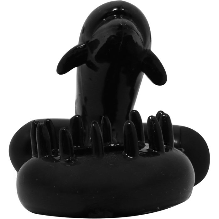 Чёрное эрекционное виброкольцо Sweet Ring с дельфинчиком. Фотография 3.