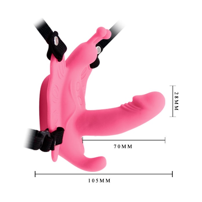 Розовая клиторальная бабочка с вагинальным отростком и вибрацией. Фотография 6.