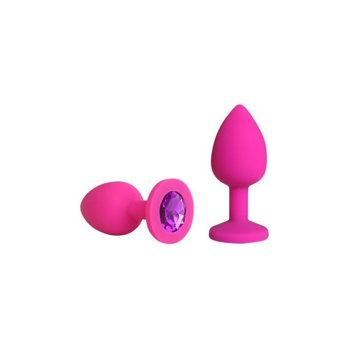 Розовая силиконовая пробка с фиолетовым кристаллом размера S - 6,8 см