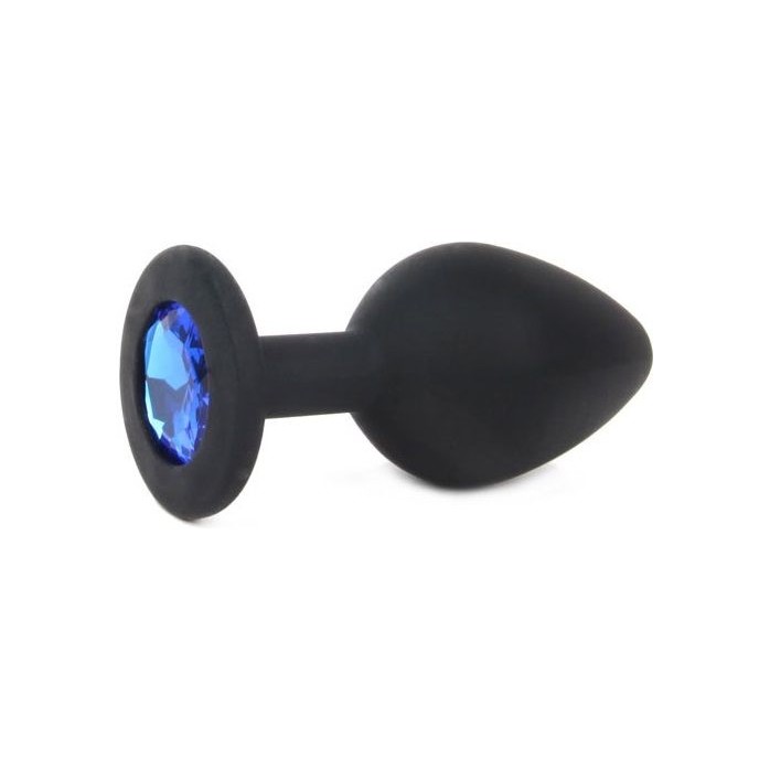 Чёрная силиконовая пробка с синим кристаллом размера S - 6,8 см