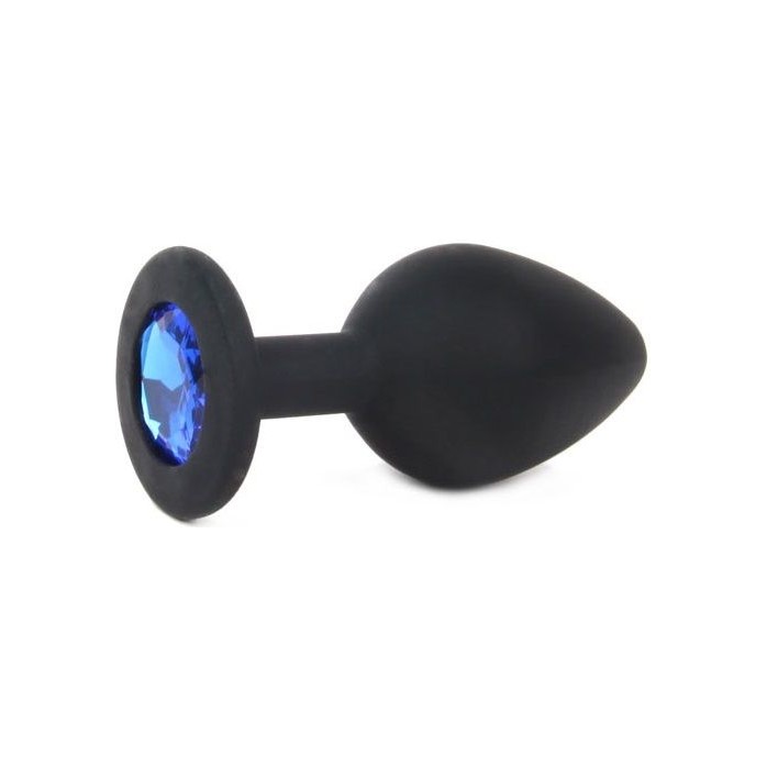 Чёрная силиконовая пробка с синим кристаллом размера L - 9,2 см