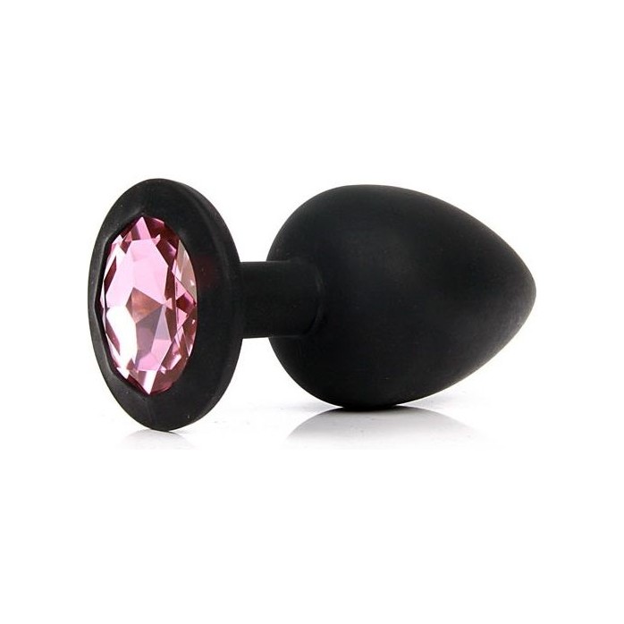 Чёрная силиконовая пробка с розовым кристаллом размера S - 6,8 см