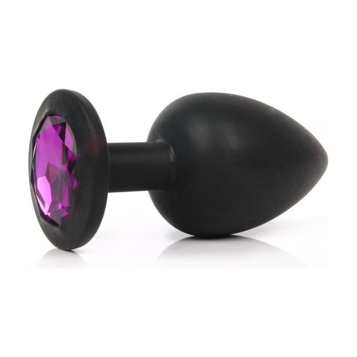 Чёрная силиконовая пробка с фиолетовым кристаллом размера L - 9,2 см