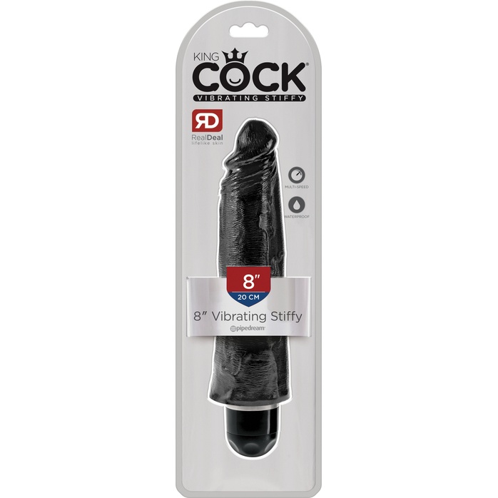 Чёрный вибратор-реалистик 8 Vibrating Stiffy - 24,8 см - King Cock. Фотография 2.