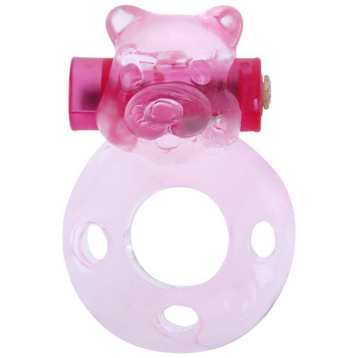 Розовое эрекционное кольцо «Медвежонок» с мини-вибратором. Фотография 3.